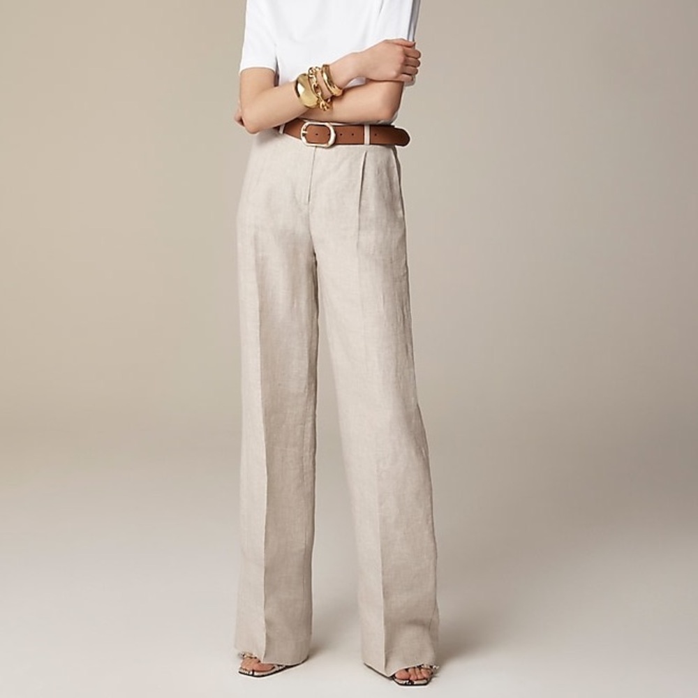 J. Crew Cream Essential Wide Leg Linen Pants